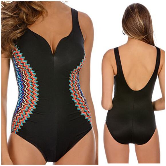 Miraclesuit NWT Zip Drive Temptress One Piece Swimsuit Size 12 Sweetheart Neck - Picture 1 of 12